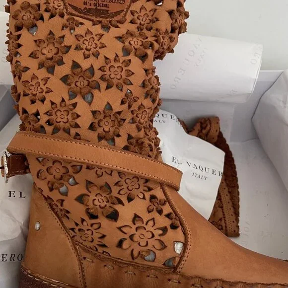 EL VAQUERO "Picking Daisies" Artisan Mocc Boots/Floral Cutouts: New with Box: 38 - Picture 5 of 13